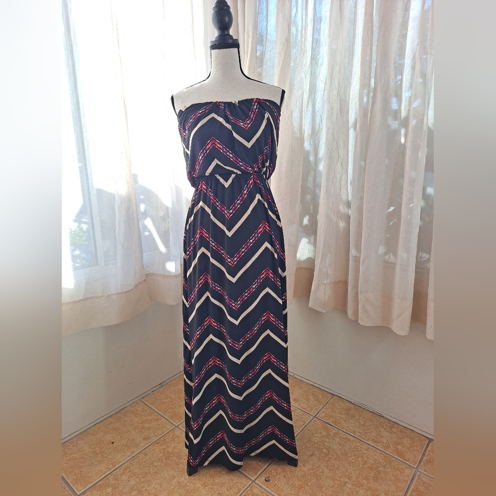 Chevron Patterned Strapless Maxi Dress. Size Medium, gently worn.